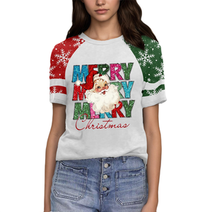 เสื้อยืดคริสต์มาสสำหรับผู้หญิงเสื้อยืดซานตาคลอสพิมพ์ลายอะนิเมะระบายอากาศ - Product Image 4