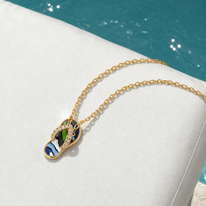 Jeulia Gold Pave <b>Abalone</b> <b>Shell</b> Flip Flop Charm Pendant Necklace - Product Image 4