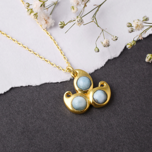 Collar de Plata de Ley 925 Larimar de forma redonda natural, collar de piedras preciosas Larimar - Product Image 2