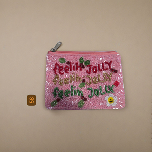 Monedero pequeño deportivo hecho a mano con estilo, monedero con cuentas de mano florales abstractos, cremallera marrón roja, motivos amarillos y blancos, fiesta de noche - Product Image 3