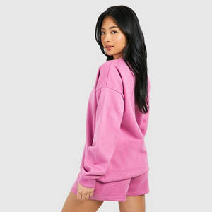 Conjunto doble informal para mujer, jersey de manga larga de gran tamaño, sudadera y pantalones cortos de cuello redondo para Otoño y verano, Tops de vestir gemelos - Product Image 2