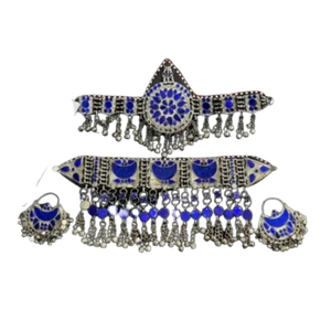 Conjunto de Collar y Pendientes Estilo Afgano Antiguo, Joyería Vintage Hecha a Mano para Mujer, Turquesa, Bodas, Fiestas, Compromisos, Personalizable - Product Image 1