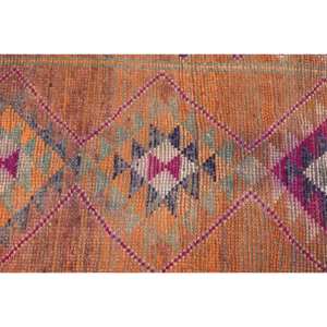 Tapis Kilim Orange Fait Main 2.6X11.2 ft Turc Jacquard Plat Armure Viscose Couloir Rectangle Peluche Pile Tressé Technique - Product Image 5