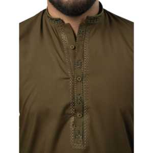 Kurta Nadeem P-17 Tradicional de Manga Larga, Algodón de Peso Medio, Verde, para Novio, Estilo Mehndi - Product Image 1