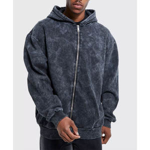 Sweat à capuche zippé vintage personnalisé en coton mélangé, effet délavé, pour homme et femme, style streetwear - Product Image 1