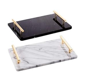 Bandeja de servicio de mármol de nuevo diseño para restaurante de hotel en casa Plato de servicio Color blanco Mango dorado Bandeja de mármol de tamaño personalizado. - Product Image 2