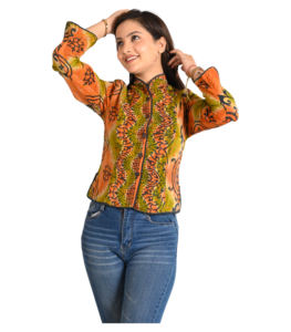 Handmade Quilted Women's Reversible Cotton Quilting Jacket Long Single Button <b>Coat</b> with Hand <b>Stitched</b> Block Print Floral Design - Product Image 6