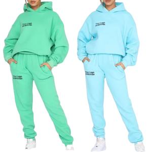 Fabricant personnalisé 2 pièces uni polaire coton Sherpa survêtement Jogger sport à capuche et pantalons de survêtement ensembles Joggers pour femmes - Product Image 1