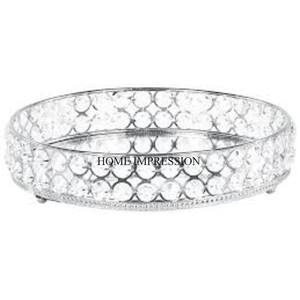 Marco de metal chapado en oro con cuentas de cristal transparente blanco, diseño creativo moderno, bandeja de espejo de forma redonda de proveedor indio - Product Image 2