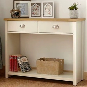 Mesa de consola de madera con cajones y estantes de almacenamiento para sala de estar de granja rústica y organización de entrada - Product Image 1