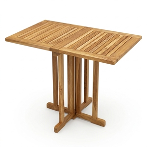 Outdoor Solid Teak Wood Drop Leaf <b>Folding</b> <b>Dining</b> <b>Table</b> Slatted Rectangular Gateleg Patio Garden Setup Art Design Decor - Product Image 1