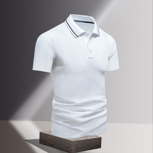 Polo en coton et polyester coupe ajustée pour homme Polo en tricot décontracté à manches courtes anti-rides - Product Image 3