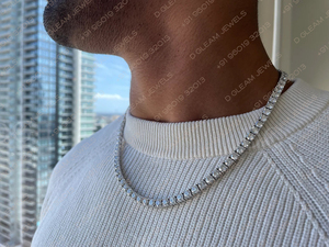 Collar de Tenis Redondo Pulido de Plata 925 con 50 Quilates para Mujer, Cadena de Eslabones Moderna de Oro Sólido, Certificado IGI, Diamante - Product Image 3