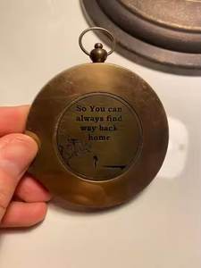 Antique Nautical Brass Open Face <b>Compass</b> Small Home Decor with <b>Engraved</b> Back Side - Product Image 4