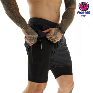 Short de sport extensible respirant à fermeture éclair double couche pour homme Pantalon d'entraînement à séchage rapide Mesh Sports Leisure Adult Print - Product Image 6