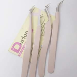 Nude Beij Pince à cils Logo privé Acier inoxydable C Pince à épiler à extension de cils coudée semi incurvée pour cils. - Product Image 1