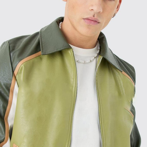 Veste universitaire en cuir véritable personnalisée avec col montant, design réversible, couleur personnalisée et logo frontal pour hommes - Product Image 3