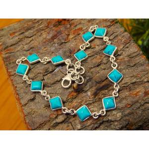 Pulsera de plata esterlina 925 turquesa, pulsera de boda con cuentas finas minimalistas, regalo para ella en azul - Product Image 1