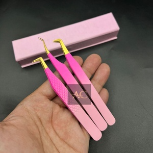 Pince à épiler professionnelle en acier inoxydable durable avec poignée en diamant pointe dorée deux tons 45 pince à cils à 90 degrés - Product Image 1