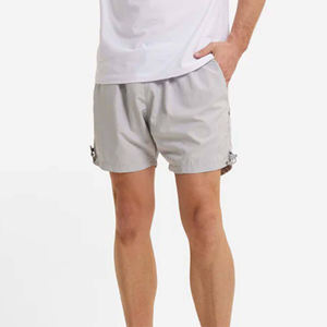 Pantalones cortos de playa grises claros de estambre ecológicos sólidos personalizados, bañadores de verano ligeros de secado rápido para hombres, cintura elástica - Product Image 5