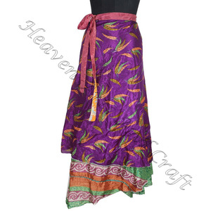Boho New Indian Vintage Wrap Tie Longue Jupe Soie Recyclé Saris Style Jupes Sarongs Jupes Indian Old Saree Reversible Print - Product Image 3