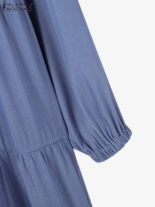 Mujeres Casual Manga Larga Maxi Vestidos Liso Teñido Natural 100% Algodón Transpirable A-Line Silueta - Product Image 3