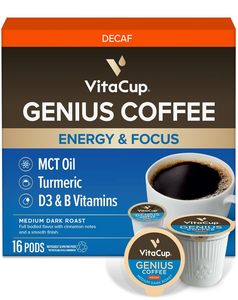 VitaCup Decaf Genius Keto Coffee Pods with MCT Oil, Turmeric and B Vitamins for Focus in Single Serve Pod Compatible 16 Ct - Product Image 5