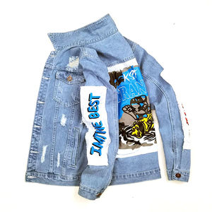 Vente en gros 2025 Homme Cardigan Denim Veste Industrie Lourde Perles Jeans Manteau avec Dessin Animé Couture Manches Longues et Col Montant - Product Image 2