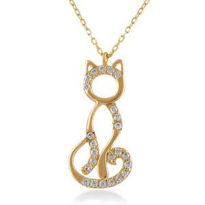 925 Sterling Silver 18k Gold Vermeil <b>Dancing</b> Cat Kitty Sparkling CZ Pendant Necklace Dainty Minimalist Customized Color Fine - Product Image 1