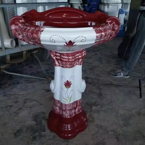 Modern Luxury Bathroom Artificial Stone Freestanding Wash Basin Round Solid Surface Pedestal Basin with Drainer - Product Image 1