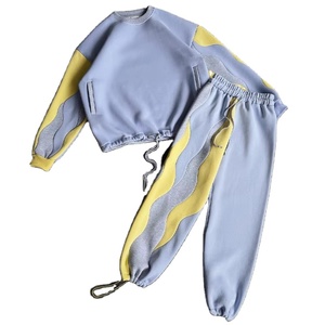 Ensemble de sweatshirts pour femmes en molleton de coton à blocs de couleurs lourds personnalisés Ensemble de pantalons de survêtement brodés et de sweat à capuche pour femmes - Product Image 1
