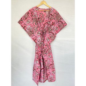 <b>Summer</b> Kimono <b>Kaftan</b> Pure Cotton Indian Block Print Floral Beach Cover Comfortable Maternity Mode ODM Supply - Product Image 3