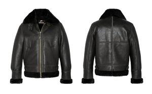 <b>Men</b>’s Flying <b>Aviator</b> Shearling Leather <b>Jacket</b> Vintage Pilot Bomber Coat Real Sheepskin Leather Sherpa Fur Winter <b>Jacket</b> Coat OEM - Product Image 2