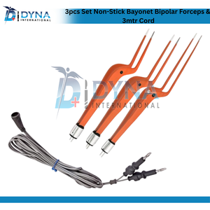 Ensemble de 3 pinces bipolaires à baïonnette en acier inoxydable certifiées CE, antiadhésives, avec cordon de 3 mètres, instruments de chirurgie générale - Product Image 3