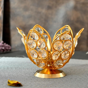 Ornately carved brass diya <b>lamp</b> with a detailed <b>lotus</b> petal design on a flared base, great for pooja, available at wholesale - Product Image 4