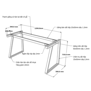 Table en acier minimaliste Trapez II Concept 140x60cm, assemblage requis HCTH003 - Product Image 3