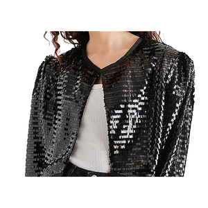Steve Madden Juliet Cropped Piano Sequin Bolero Straight Silhouette Black Crop Top Fashion Element - Product Image 5