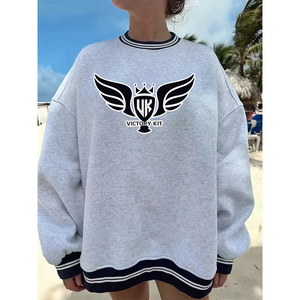 เสื้อสเวตเชิ้ตคอกลมโอเวอร์ไซส์สำหรับผู้หญิง ผ้าฟลีซคอตตอน 100% แขนเสื้อแบบริบ ดีไซน์หรูหรา - Product Image 3