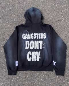 Custom Manufacturer Sweatshirt 600gsm Heavyweight <b>Thick</b> Distressed Cropped Zip up Embroidery Patch <b>Men</b> Acid Wash Pullover <b>Hoodie</b> - Product Image 5