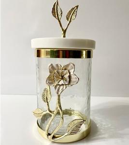 Aluminum Candy <b>Jar</b> Set Of 2 With Tray Hand Engraved Design Nut Server Round Shape Wholesale Luxury Metal Dry Fruit <b>Jar</b> - Product Image 2