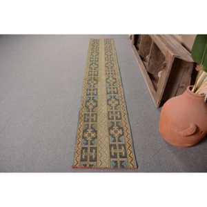 Village Green Classic Área grande 1,6 X 9.7ft Alfombra amarilla Vintage Lana turca Látex Rectángulo Patchwork para pasillo Alfombra de habitación - Product Image 1