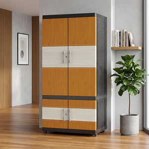 Naiba Plastic Cabinet/Wardrobe/Cupboard with Beige White Hinged Flat Panel Doors Equipped with <b>Lock</b>, Shelves, and Hanger - Product Image 1