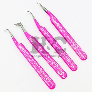 New Glitter Lash Tweezers <b>Mink</b> Lash Tweezers Stainless Steel Pink Tweezers With Free logo Packing Fiber tip Low Moq - Product Image 4