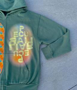 Custom Green Color Oversize Zip Up Hoodie Dtg Screen Print Hoodies Acid Wash Vintage Men Sun Faded <b>Streetwear</b> Hoodie - Product Image 3