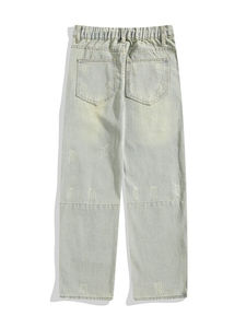 กางเกงขาตรงเอวสูงของผู้ชายกางเกงยีนส์ผ่าสูงลายกราฟฟิตี้แนวสตรีทเน้นความโดดเด่นสำหรับขอทานไซส์ใหญ่พิเศษ - Product Image 4