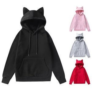 Men's Casual <b>Hoodie</b> with Cute Cat Ears Long-Sleeved Pink <b>Fleece</b> Sweatshirt Winter Solid Pattern Hooded Top Breathable All Sizes - Product Image 3