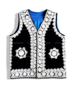 black <b>Mens</b> Afghani <b>Waistcoat</b> with Antique Style Embroidery Perfect for Grooms and Cultural Event Styling - Product Image 4