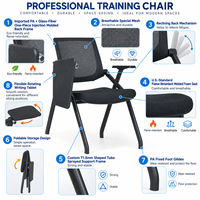 Chaise de formation professionnelle en maille avec tablette d'écriture et coussin confortable pour salle de classe, salle de conférence, centre de formation