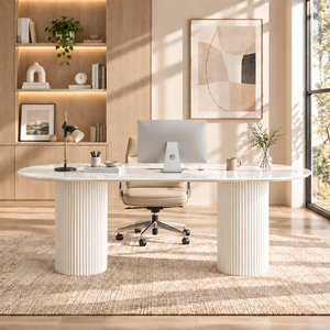 Bureau d'écriture avec plateau en pierre ovale et structure métallique, poste de travail informatique de direction DESK-0037 - Product Image 1