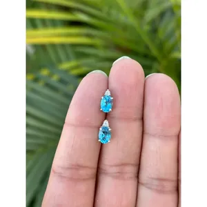 Asscher Cut 925 Silver for Swiss Blue Topaz Stud Earrings Rose Gold Gold Plating Trendy Moon Heart Animal for Engagement for - Product Image 2